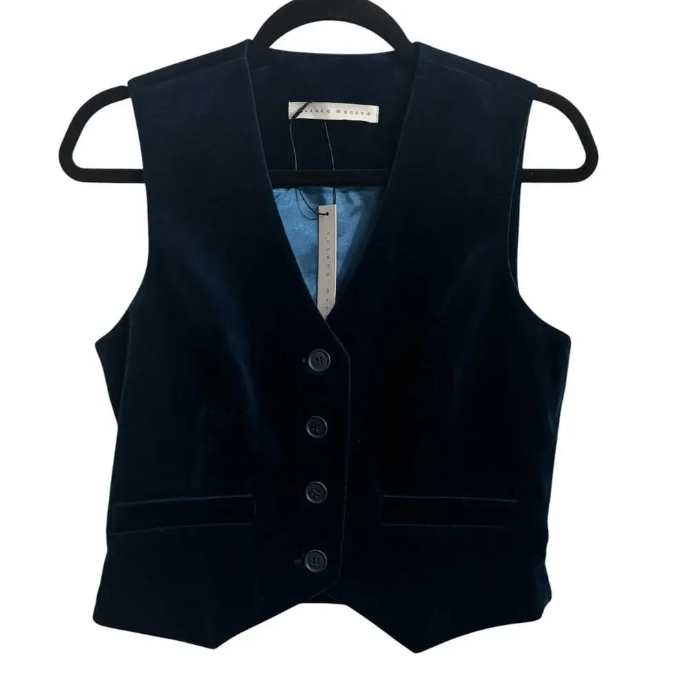 NWT! Susana Monaco Velvet Sleeveless Button-Up Vest Top - Size Small (MSRP $218) - Picture 3 of 4